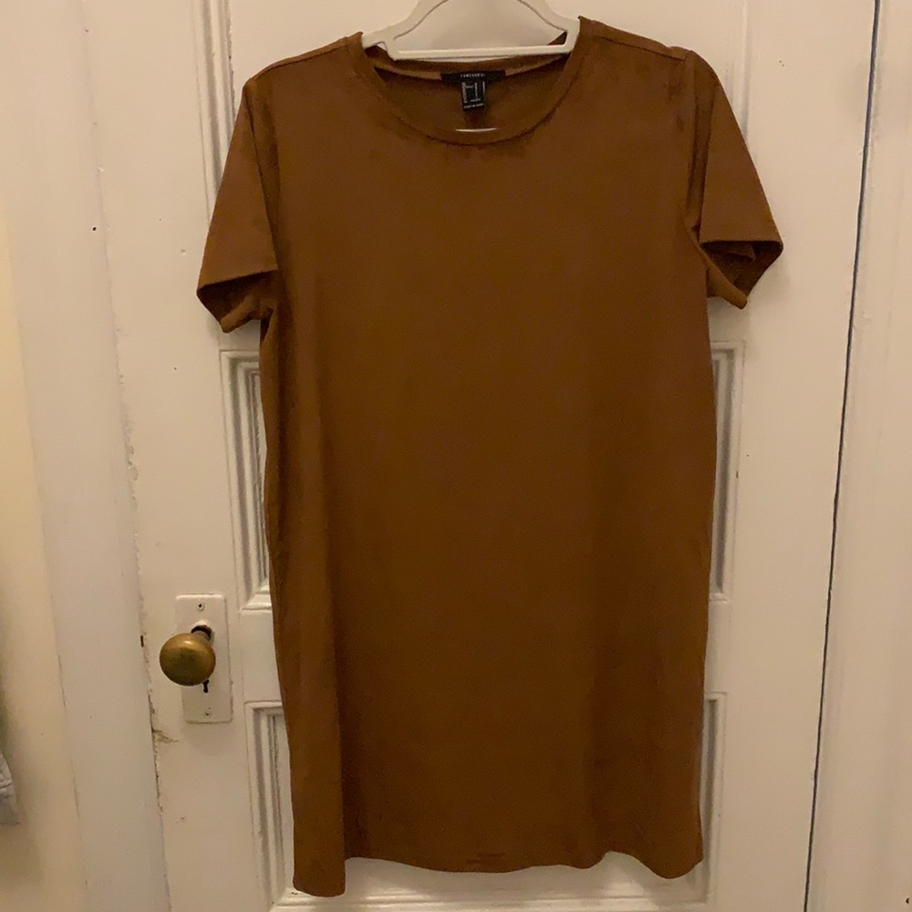 Brown Suede Tee Shirt Dress - Size L